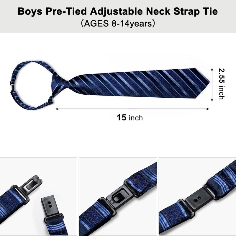 DiBanGu Boys Pre-tied Neckties and Pocket Square Set Adjustable Strap Tie for Kids Wedding Party Graduation School Uniforms - Image 3
